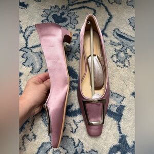 C.PARAVANO NWOT Pump Low Block Heel Square Toe Silver Buckle Pink Lavender 11.5